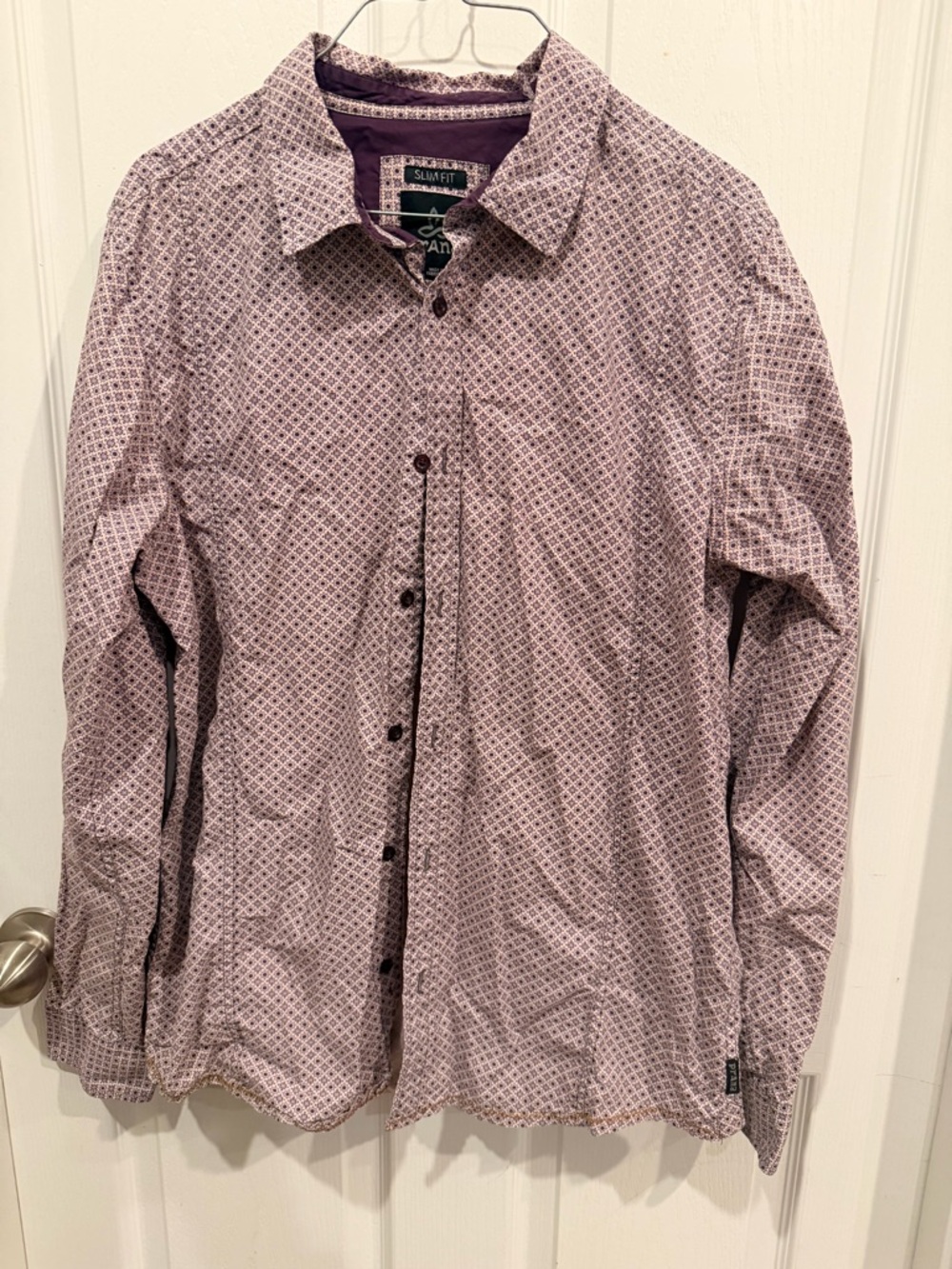 Prana Women's Button-Down Shirt in Lavender and Purple Geometric Print
